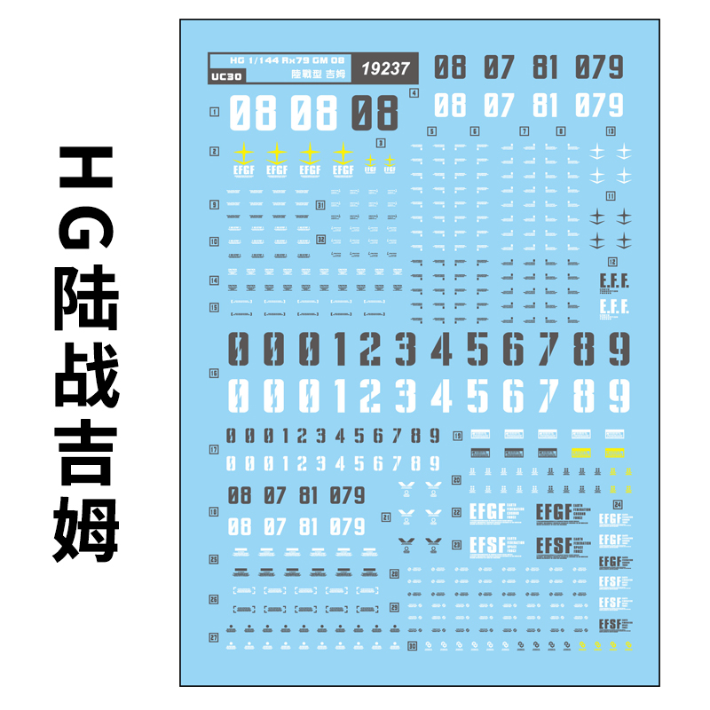 中环模型水贴 HG HGUC 1:144GM陆战量产型吉姆202模型水贴纸19237