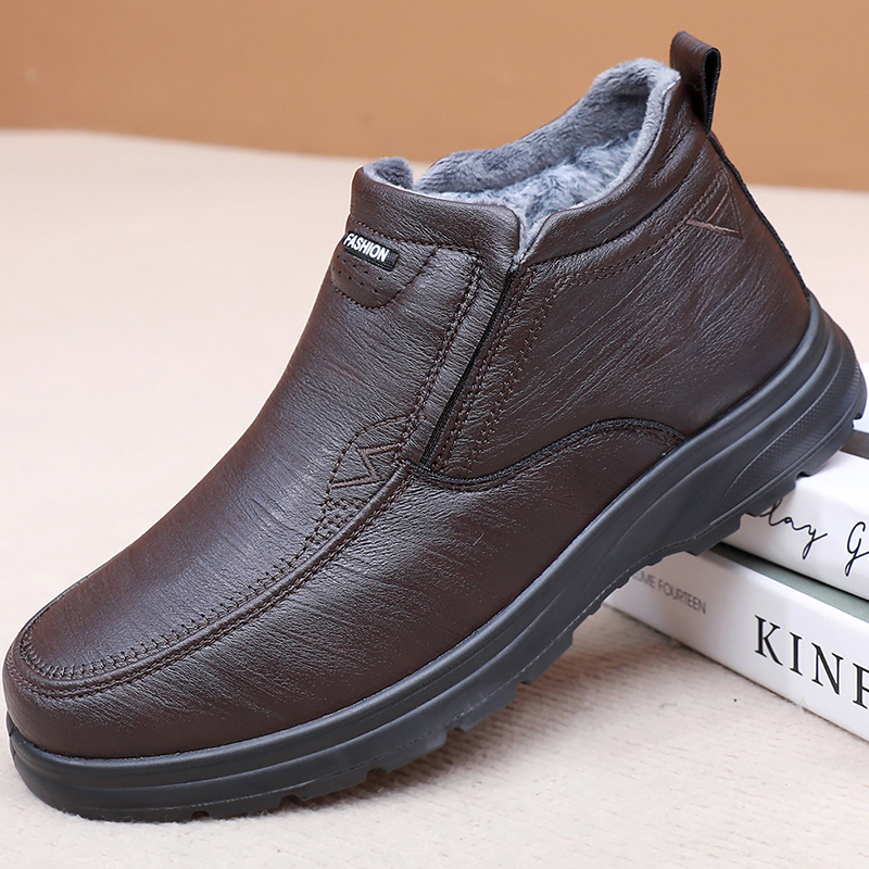冬季老北京布鞋防水男棉鞋加绒加厚保暖软底防滑休闲中老年爸爸鞋