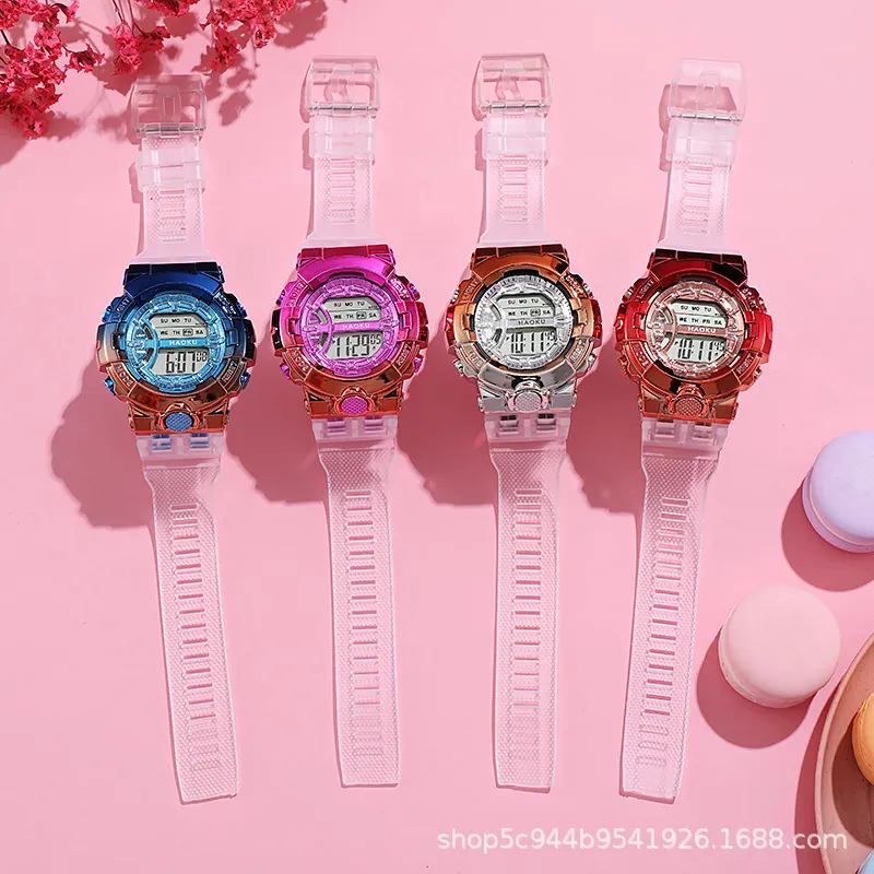 45mm ins网红独角兽运动电子手表防水抹茶绿男女透明 led手表