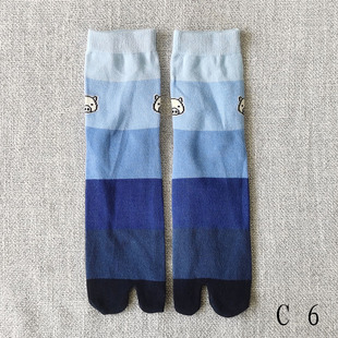 日式 和风中筒女士二趾袜两指分夹脚足袋木屐袜猪蹄棉袜子渐变色袜
