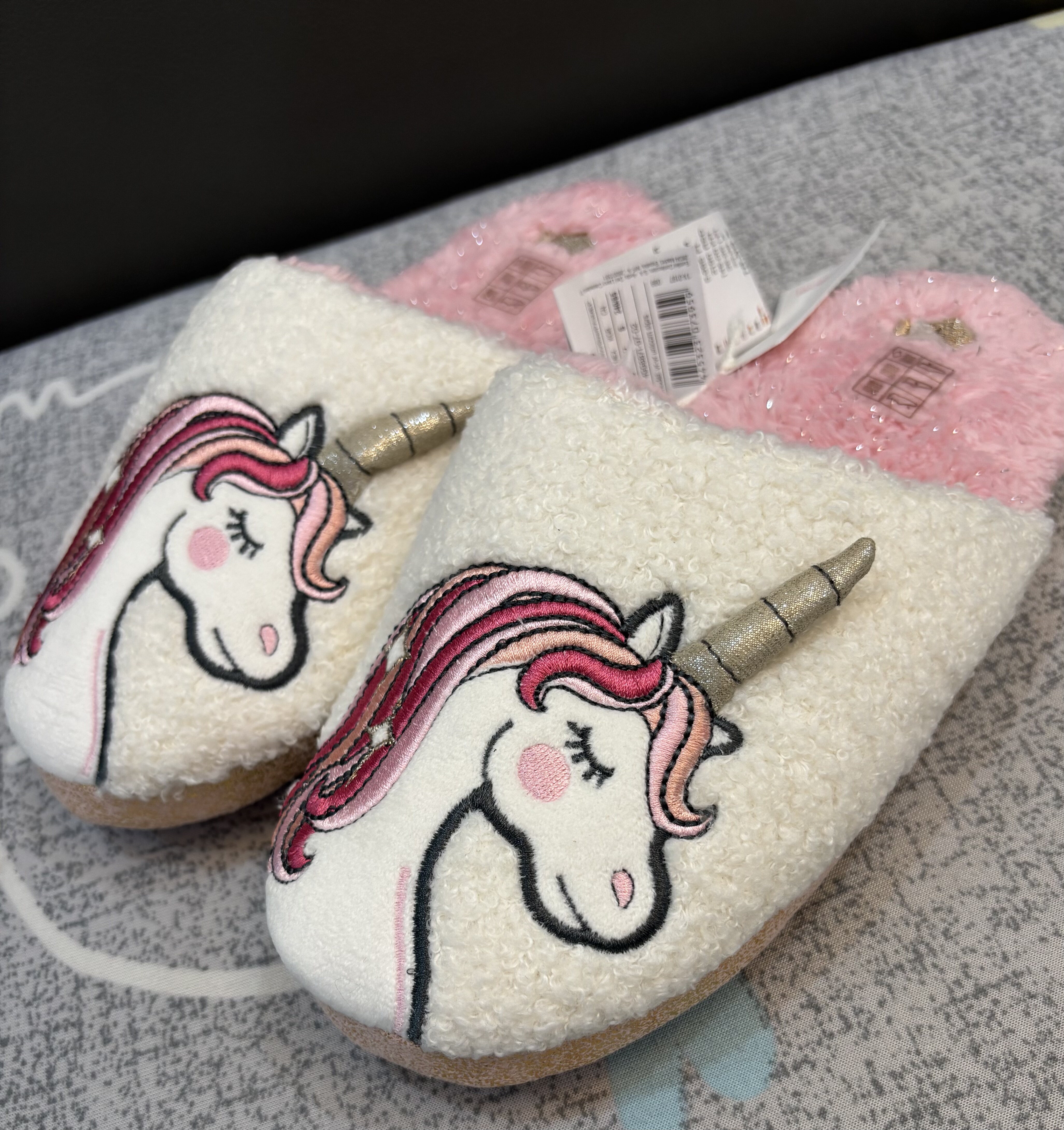 出口原单秋冬季家居室内女士拖鞋亲子毛绒鞋卡通梦幻独角兽棉拖