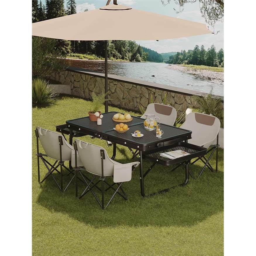 户外折叠桌多功能铁网桌超轻便携式可升降野餐露营桌淄博烧烤桌子