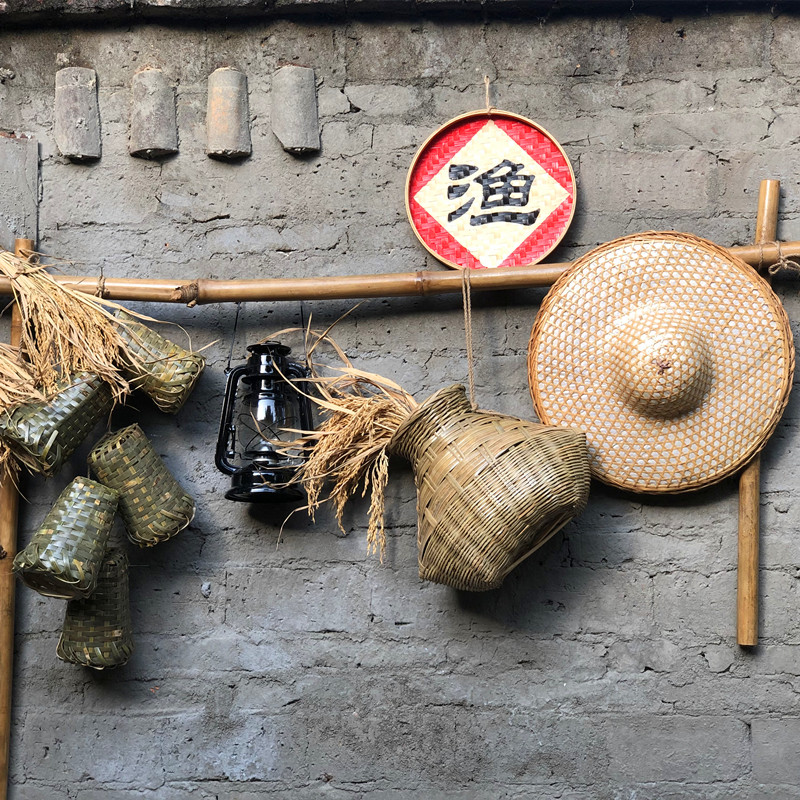 农家乐火锅店乡村风渔具鱼篓挂件