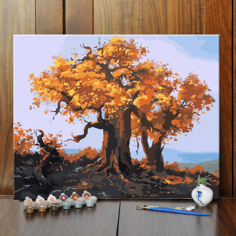 DIY/数字油彩画大树风景手绘填色油画客厅卧室书房餐厅装饰画挂画图片
