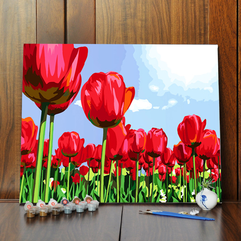 DIY数字油画手绘填色植物花卉玄关客厅卧室书房餐厅装饰画 郁金香图片