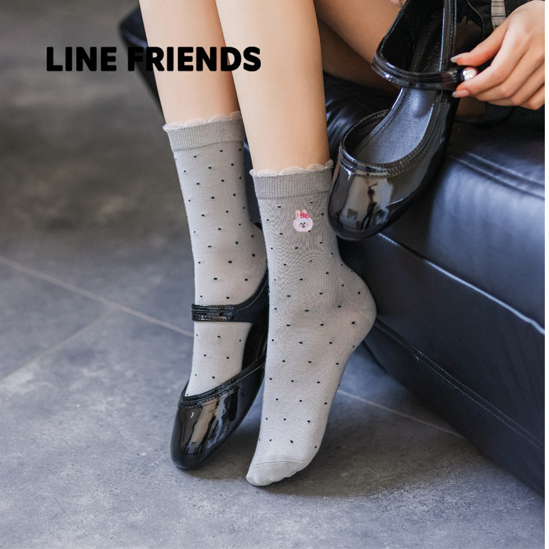 LINEFRIEND正品可妮兔芭蕾风波点花边袜子女中筒袜无骨堆堆袜透气,女士内衣/男士内衣/家居服,短袜,淘宝优惠券,粉丝福利购,淘宝优惠卷