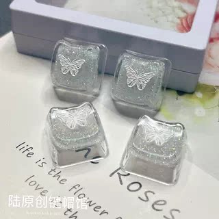 创意浮雕黑蝴蝶键帽可爱透光猫头键帽闪粉高透游戏机械键盘键帽