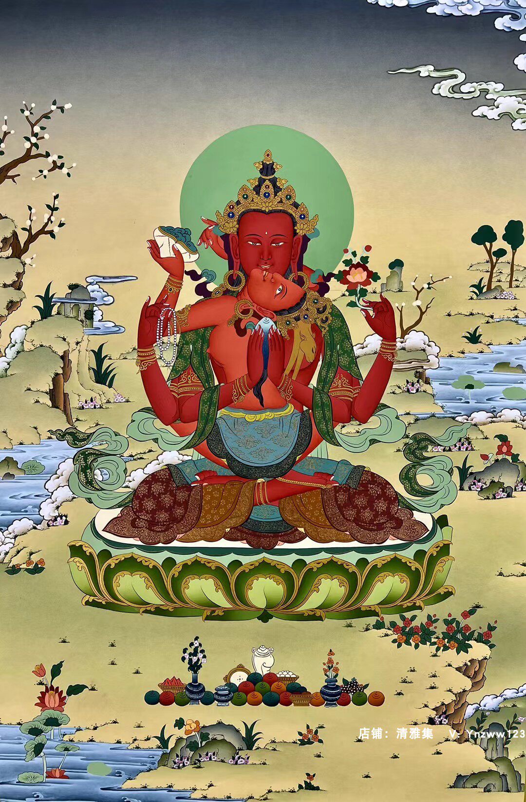 【清雅集】尼泊尔纯手绘唐卡挂画大悲胜海红观音藏族手工画