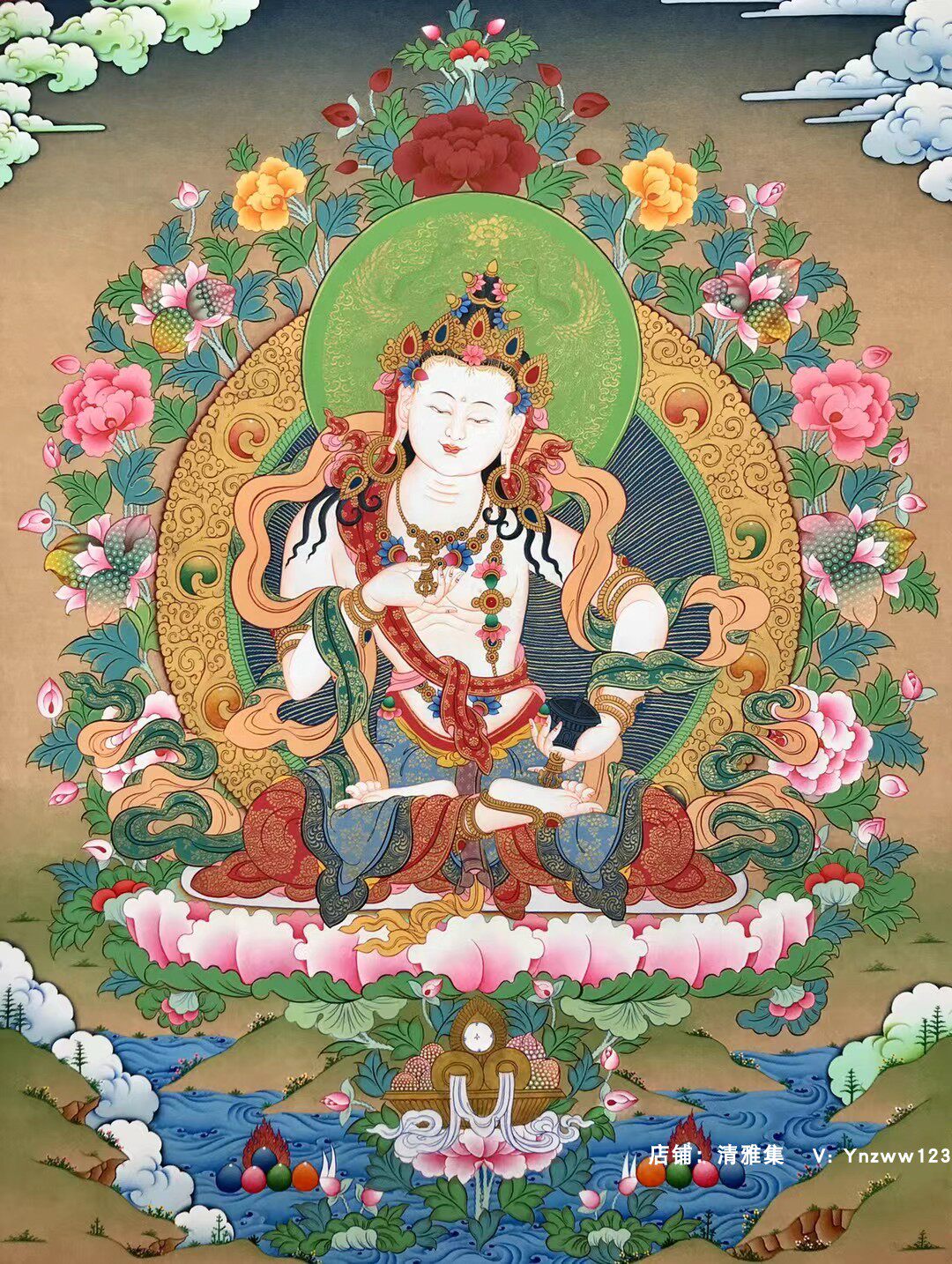 收藏级纯金彩唐金刚萨垛尼泊尔纯手绘藏族手工唐卡挂画