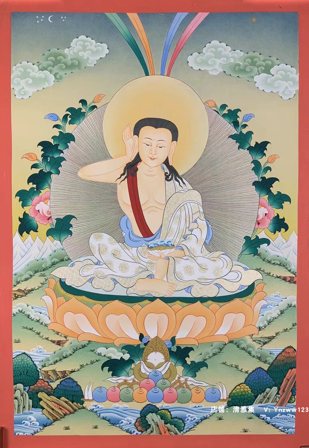 精品彩唐米拉日吧尊者尼泊尔纯手绘藏族手工唐卡挂画