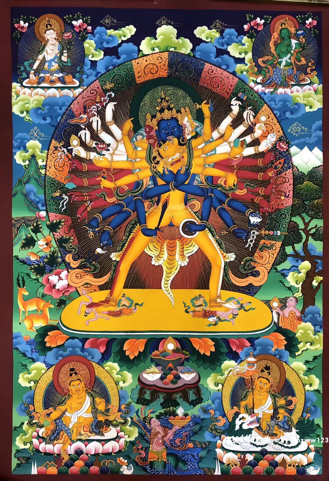 收藏级彩唐时轮金刚本尊尼泊尔纯手绘唐卡挂画