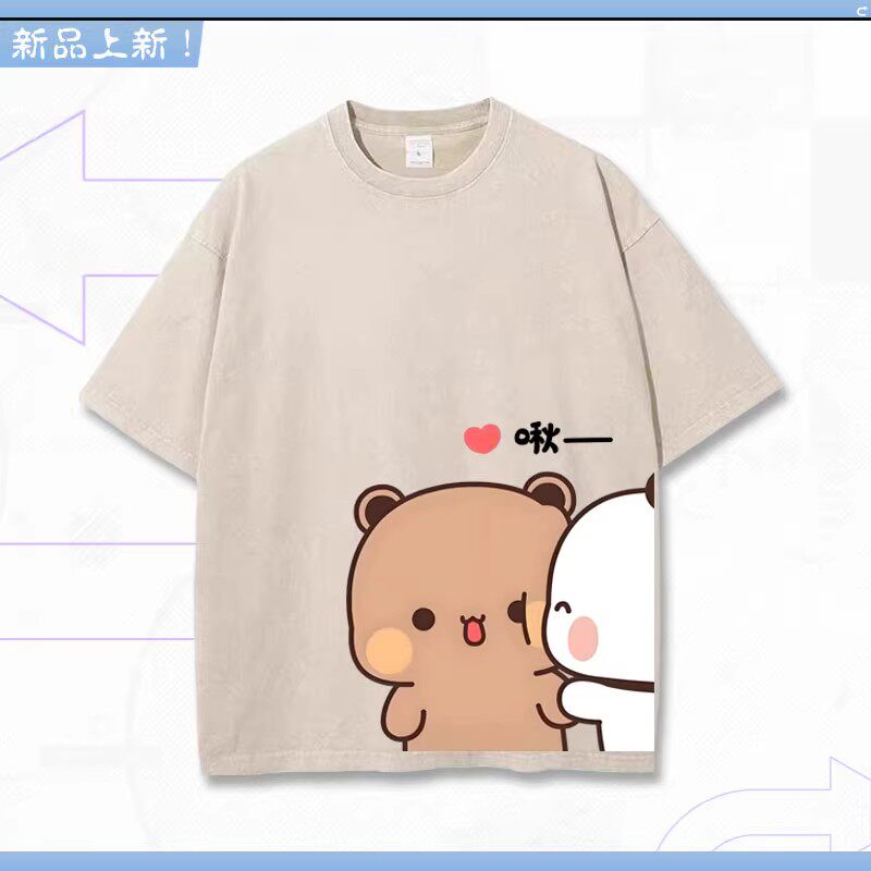 一二布布周边可爱呆萌男女情侣衣服夏季宽松圆领做旧纯棉短袖T恤