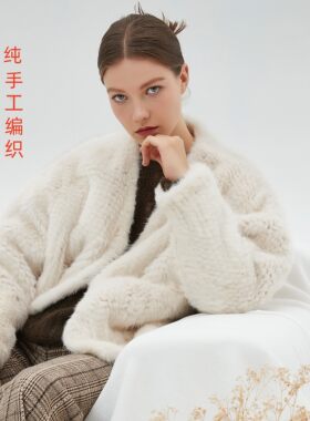 进口水貂毛编织貂 皮草外套女天鹅绒貂皮宽松毛毛衣 篇幅衫宽松貂