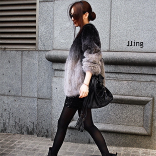 水貂毛编织皮草外套渐变色皮草开衫女款2025貂皮大衣支持定制