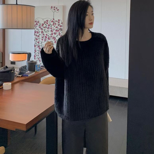 水貂毛双面编织皮草外套女宽松版水貂毛天鹅绒貂大衣经典轻奢套头