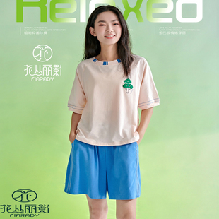 短裤 花丛丽影休闲套装 印花短袖 女夏季 两件套运动家居服可外穿 薄款