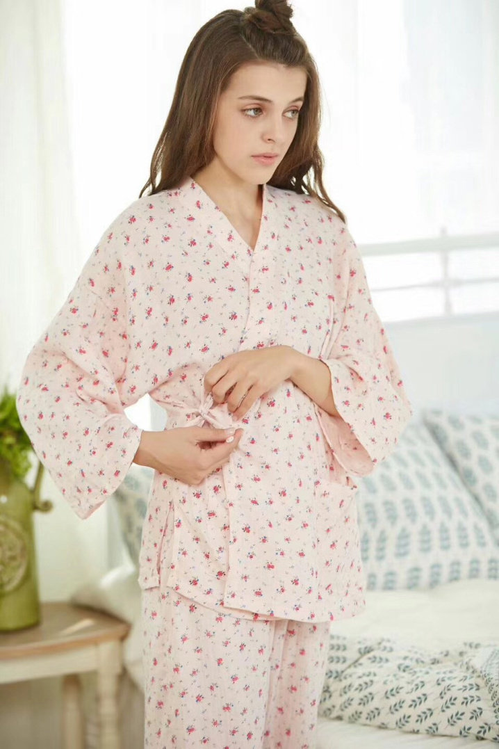 和服款大码睡衣女土胖mm200斤纯棉家居服两件套碎花长袖宽松舒适