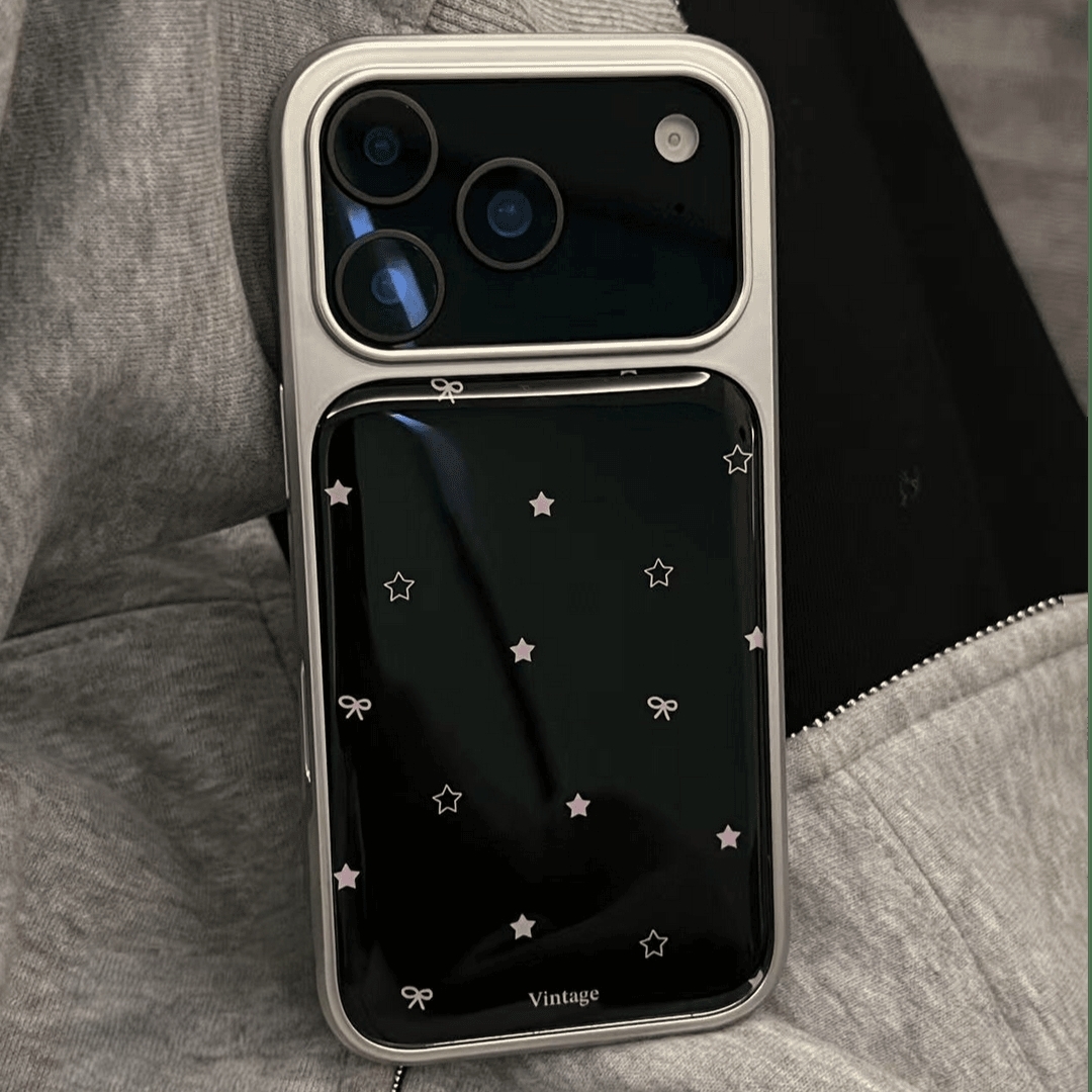 适用苹果17promax手机壳新款彩绘iPhone16pro星星粉蝴蝶结Air电镀银边15pm滴胶黑底14高级感小众13全包保护套