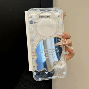 不规则补妆镜适用华为mate70手机壳满屏蓝爱心pura80新款 彩绘mate70pro日韩ins风pura70小众高级50全包保护套