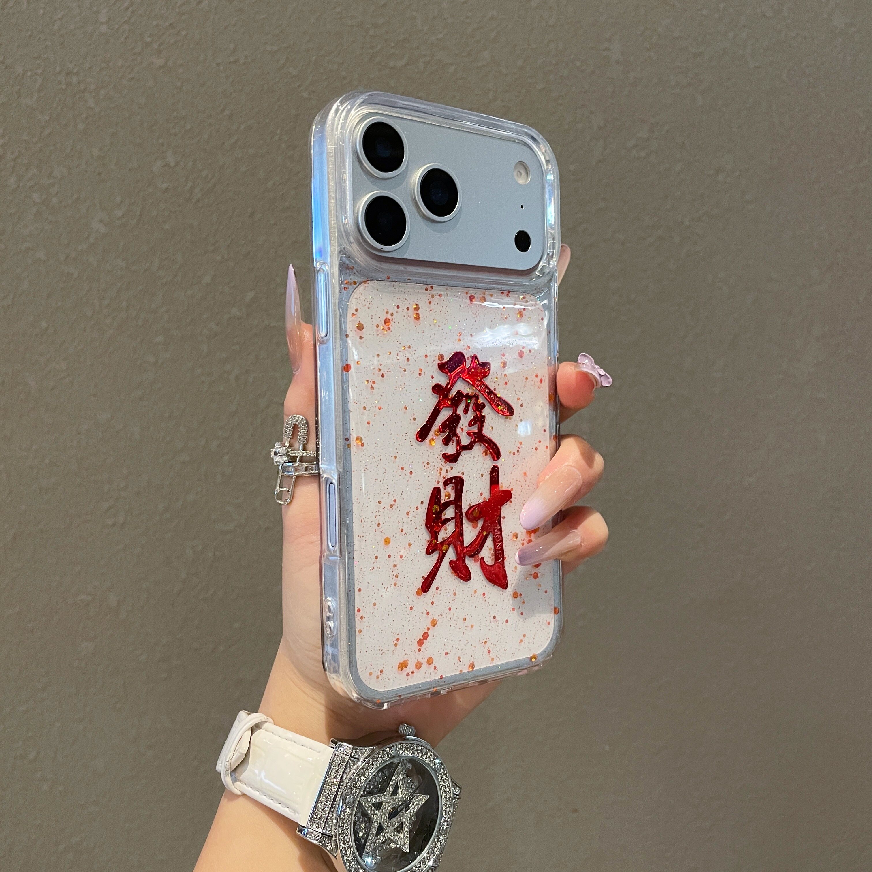 红色金箔滴胶适用苹果17promax手机壳透明新款iphone16pro马年发财暴富15小众高级感14硅胶女款13防摔保护套