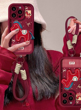 蝴蝶结小马适用苹果17promax手机壳2026新年款iphone16pro本命年15红色喜庆14网红超火爆款13硅胶12防摔套软