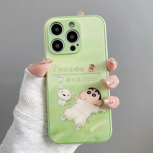 彩绘iphone15pro卡通创意14网红个性 风吹走烦恼适用苹果16promax手机壳新款 男女13玻璃12全包11防摔保护套17