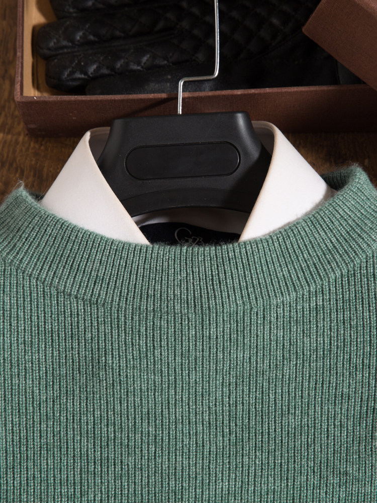YUANBAO 바늘 캐시미어 스웨터 남성용 둥근 목 두꺼운 녹색 트위스트 바닥 스웨터 남성용 겨울용 넓은 칼라 오프 숄더 녹색 스웨터