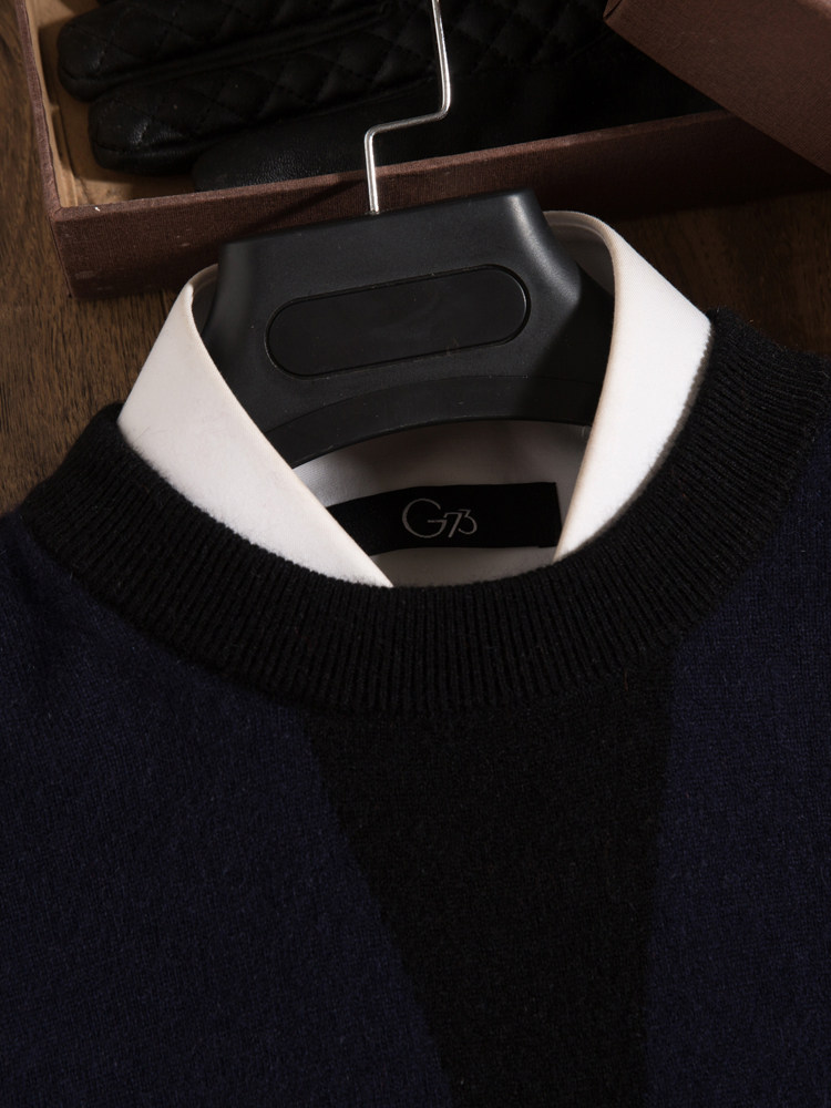 남성용 작은 악마 자카드 스웨터 겨울 따뜻하고 세련된 한국 청소년과 학생을 위한 얇은 라운드 넥 캐시미어 스웨터