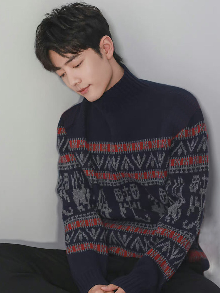 겨울 따뜻한 노르딕 스타일 남성용 페어 아일 스웨터 남성용 복고풍 니트 스웨터 남성용 프리미엄 두꺼운 하프 터틀넥 캐시미어 스웨터