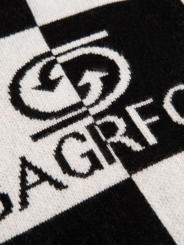 두꺼운 둥근 목을 가진 남성용 겨울 유행 자카드 따뜻한 스웨터 프리미엄 순수 캐시미어 스웨터 남성용 흑백 격자 무늬 스웨터