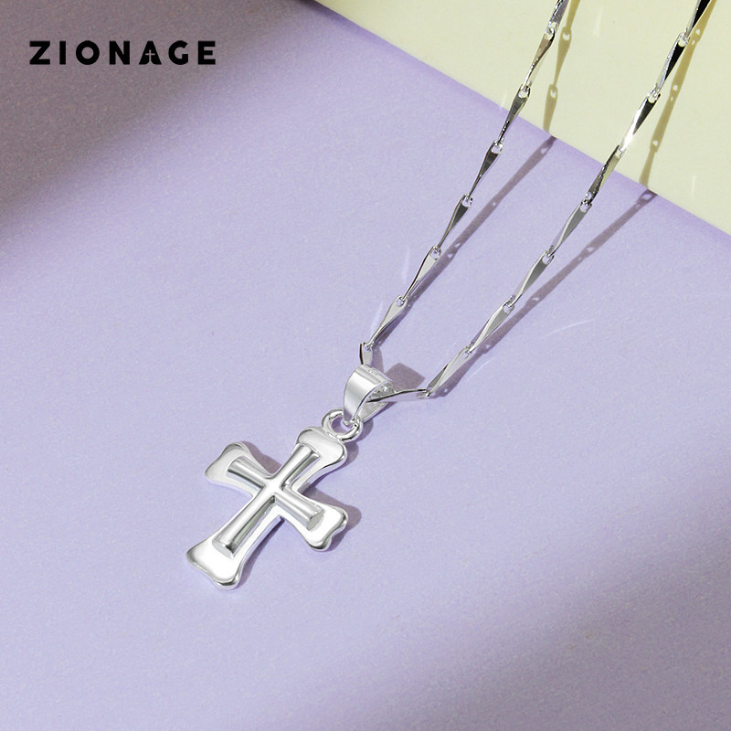 天果佳音 个性925纯银小十字架项链女式挂坠闺蜜礼物宝宝锁骨套链