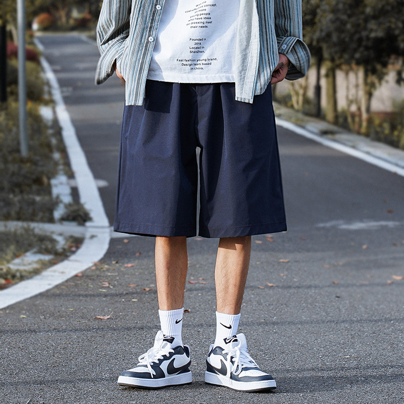 日系cityboy工装短裤男夏季薄款宽松休闲潮牌藏青色校服五分裤子,男装休闲裤,星座902