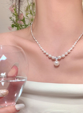 碎银珍珠项链小设计高级感简约气质锁骨链女方糖小钻轻奢精致