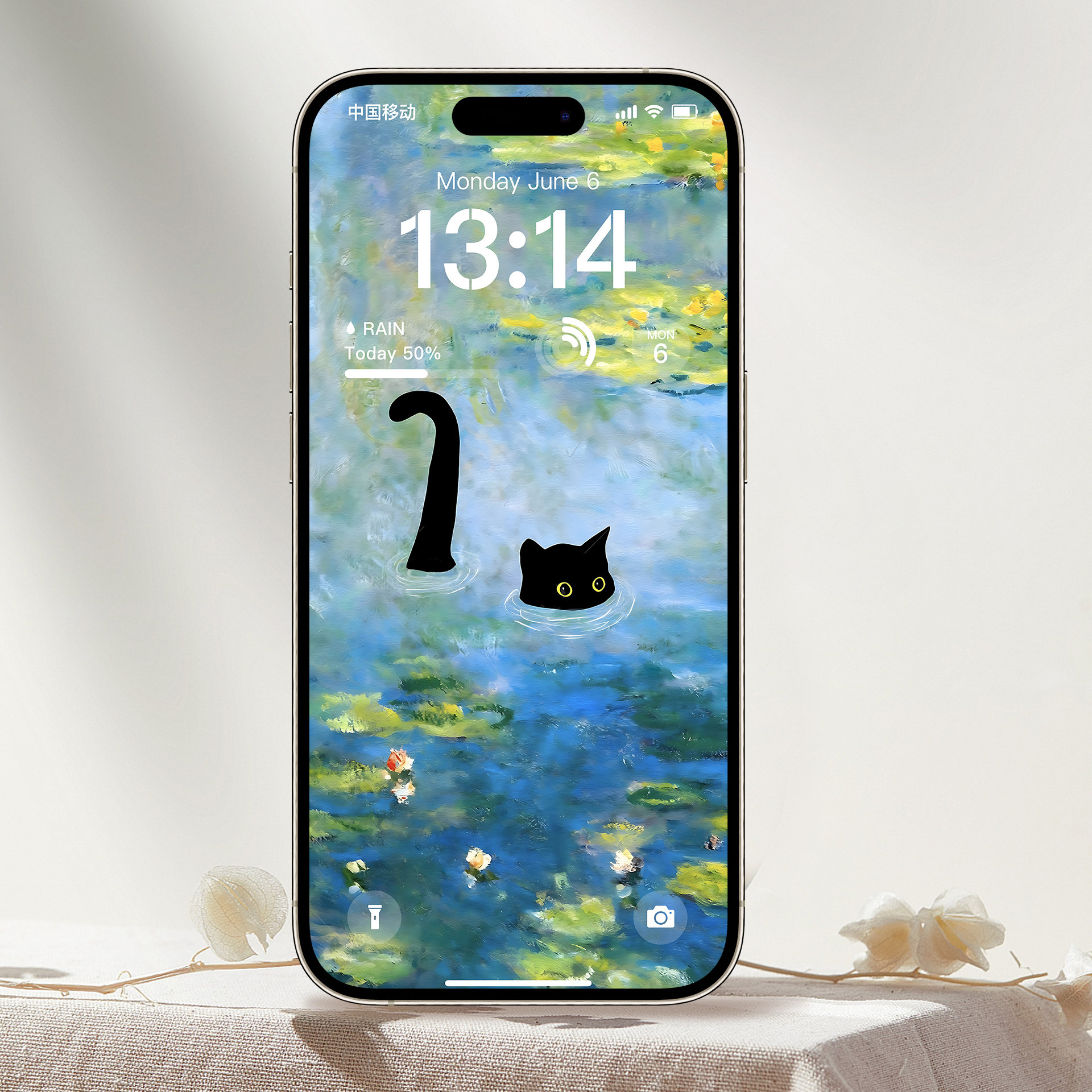 流水生猫池塘春天绿色苹果手机壁纸4k主题高清图片墙纸72