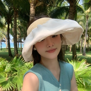 大檐贝壳帽夏季防晒防紫外线遮阳帽女空顶可折叠户外出游太阳帽子
