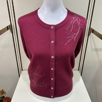 中老年妈妈秋冬装100纯羊毛衫2025绣花新款上衣开衫外套针织毛衣