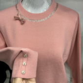 加厚蝴蝶结洋气纯色中老年圆领打底衫 年轻妈妈装 秋冬新款 针织上衣