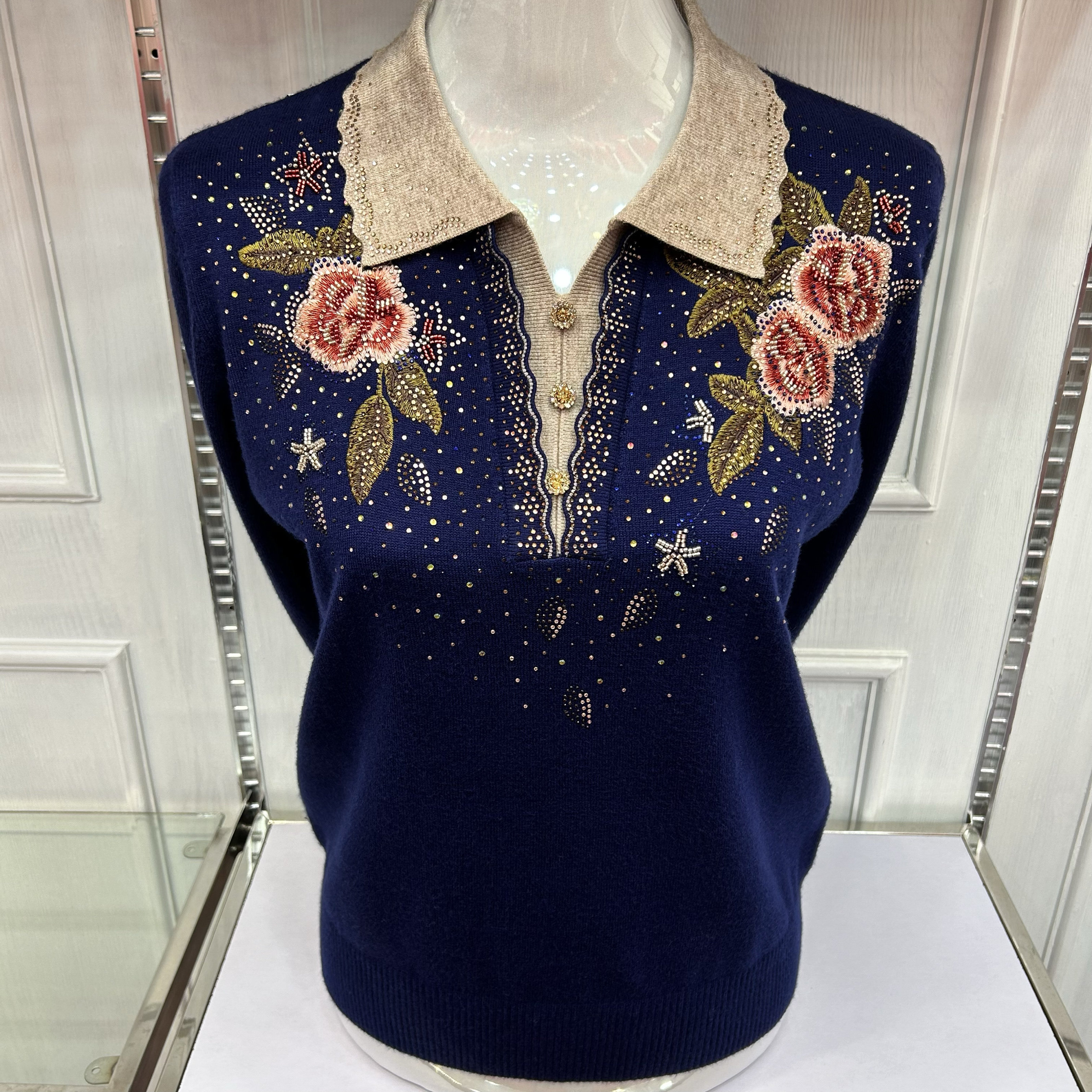 艾靓依2026秋冬装加肥加大针织羊毛衫妈妈装绣花毛衣奶奶装翻领女,女装/女士精品,中老年女装,淘宝优惠券,粉丝福利购,淘宝优惠卷