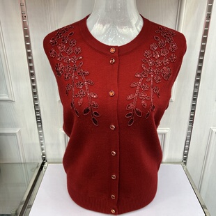 2025秋冬胖妈妈装圆领重工开衫绣花毛衣老年人加大针织女上衣外套