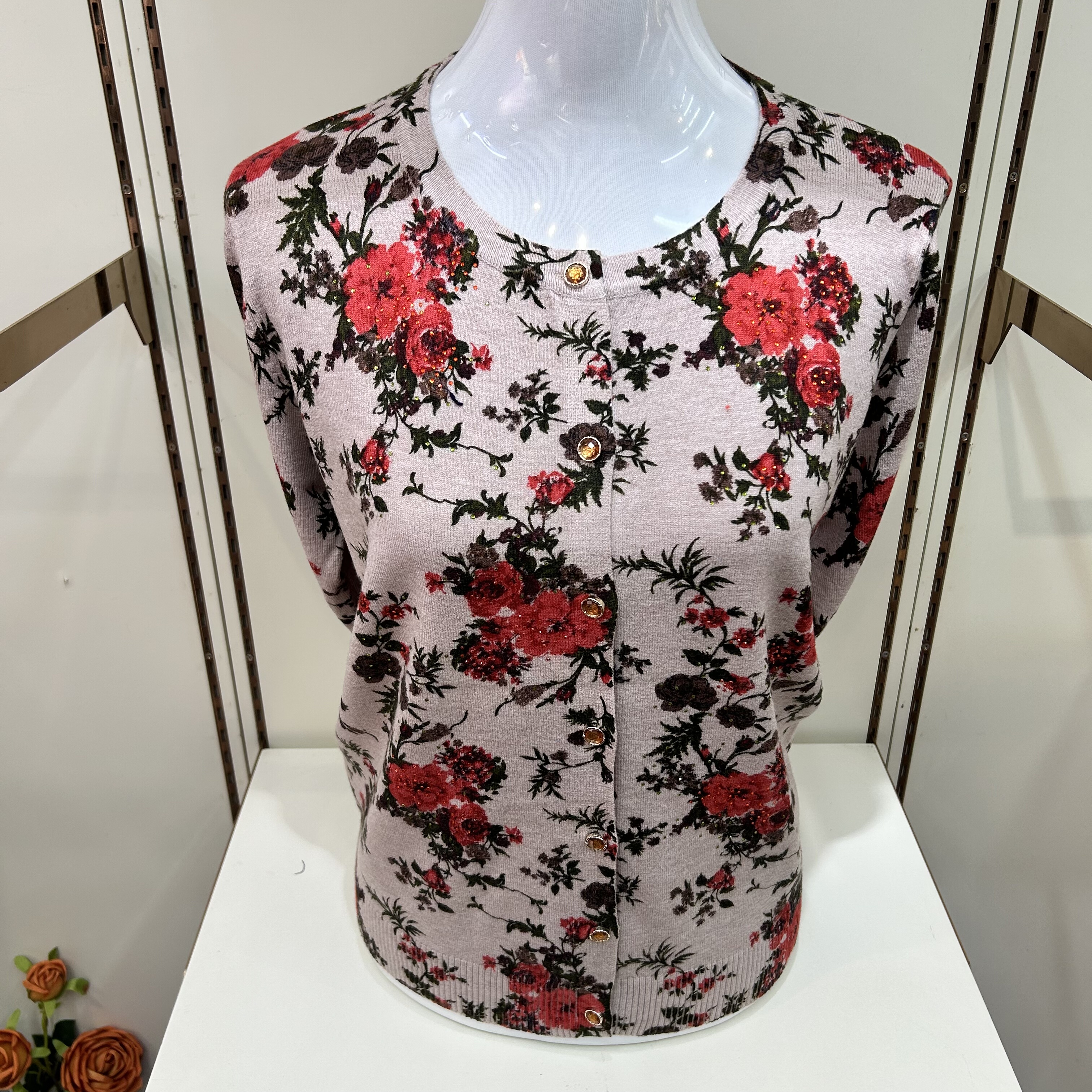 中老年妈妈秋冬装羊毛衫印花洋气新款上衣开衫外套针织毛衣奶奶装