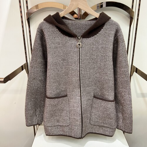 年轻妈妈装针织女开衫春秋新款上衣韩国绒连帽气质中老年毛衣外套