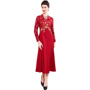 古贝莎喜婆婆嫁女儿出嫁岳母丈母娘妈妈装结婚礼服宴会丝绒连衣裙