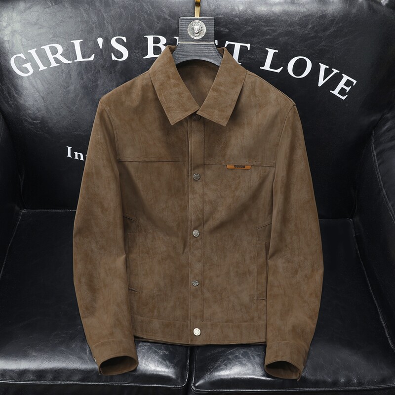 2025年秋冬新款男士翻领机车皮外套修身潮男货号6735P185沙发底，男装皮衣，钱塘6007(原2006)