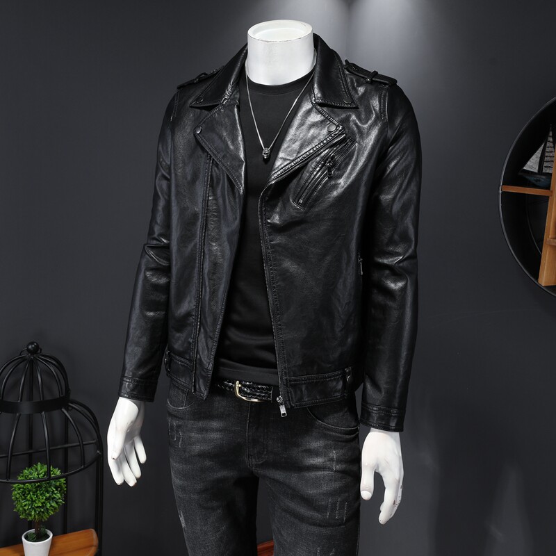 2025年秋冬新款男士翻领机车皮外套修身潮男货号8107P195假模图,男装皮衣,钱塘6007(原2006)