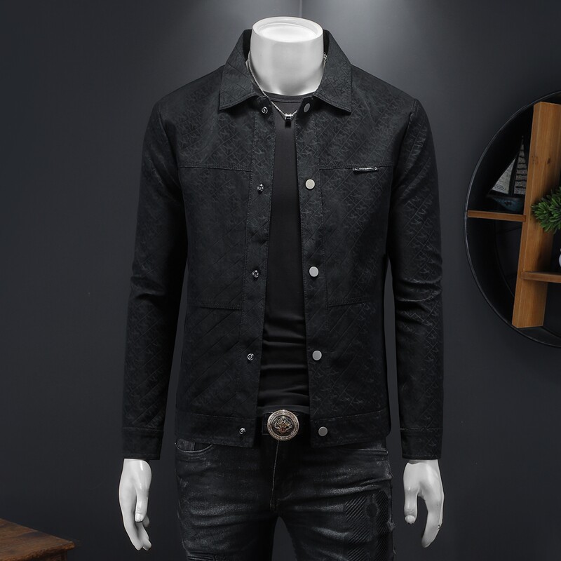 2025年春款新款男士翻领机车皮外套修身潮男货号1819P145假模图，男装皮衣，钱塘6007(原2006)
