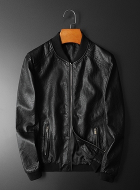 2024年秋冬新款男士立领机车皮外套修身潮男货号8096 P175平铺图