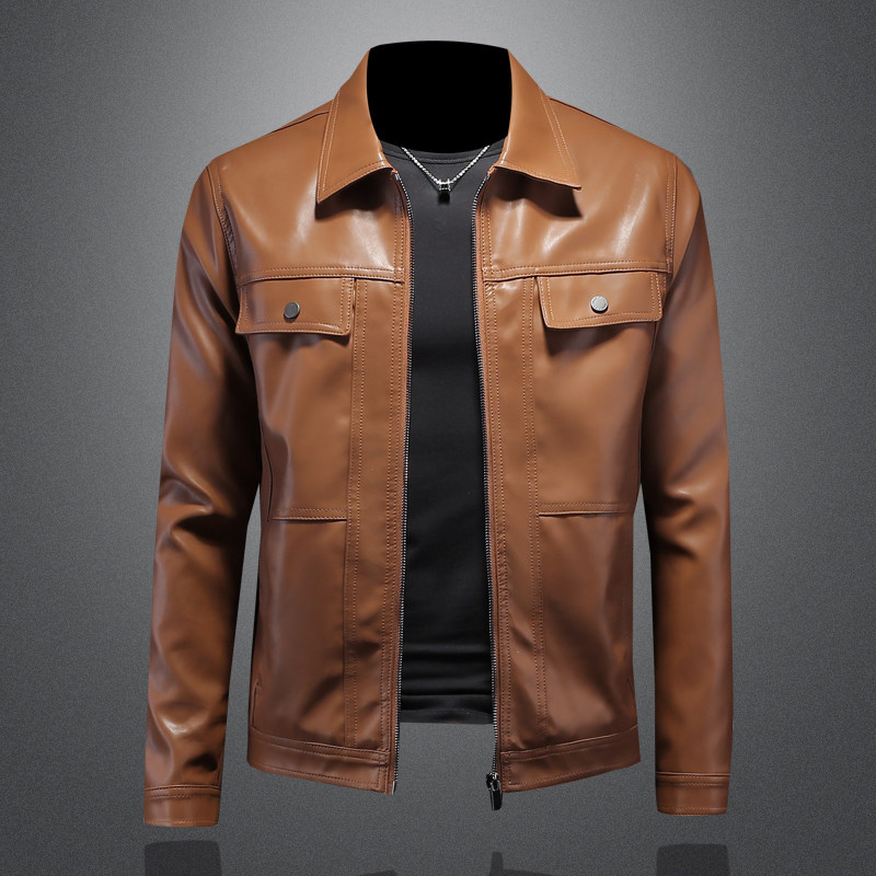 2025年秋冬新款男士翻领机车皮外套修身潮男货号6919P175镂空图，男装皮衣，钱塘6007(原2006)