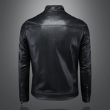 2024秋冬新款男士立领机车皮外套修身潮男皮衣7187P195黑色，男装皮衣，钱塘6007(原2006)