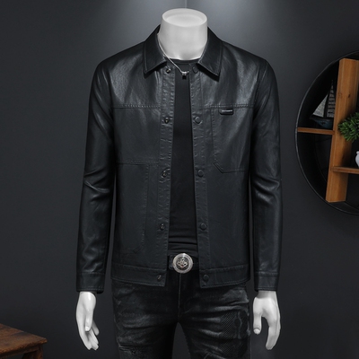 2025年秋冬新款男士翻领机车皮外套修身潮男货号56121 P175 假模