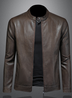 2025年秋冬新款男士立领机车皮外套修身潮男货号56131P175镂空图